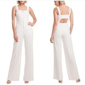 Trina Turk White Zipper Front Wide Leg Jumpsuit NWT Sz 14